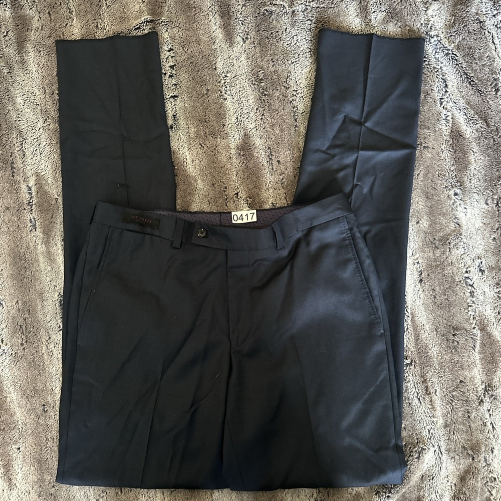 Ted Baker Pants Men's 33x37 Raw Hem  Jefferson Straight Blue Wool Dress Slacks